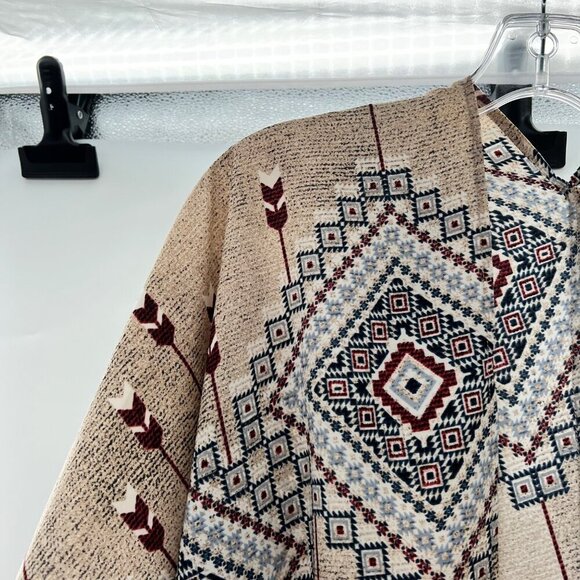 Illa Illa Women's Open Front Aztec Print Kimono Size Small Tassels - Picture 3 of 8